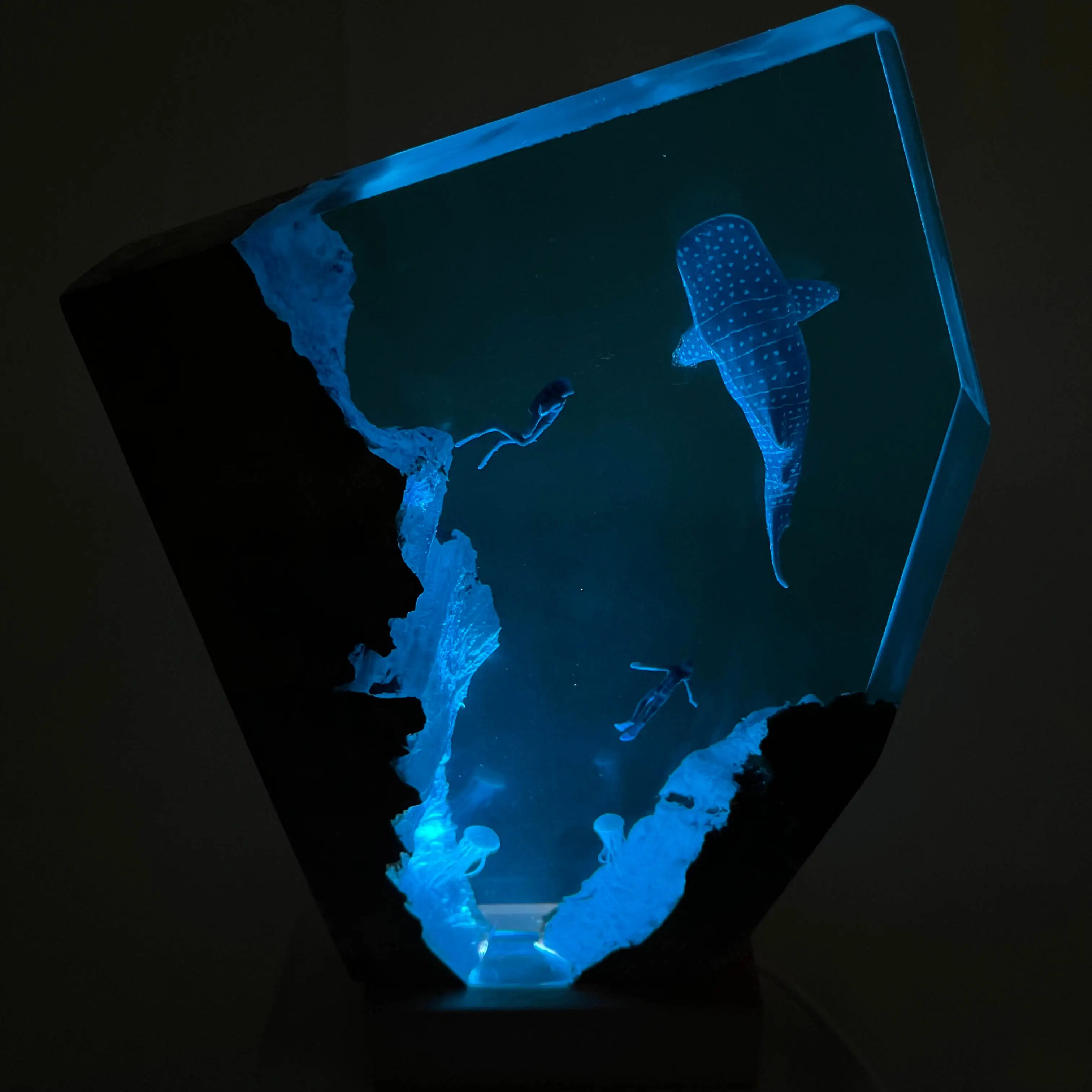 Affordable Handmade Natural Wood Night Light Epoxy Resin Deep Sea Diver LED Lamp for Home Decoration