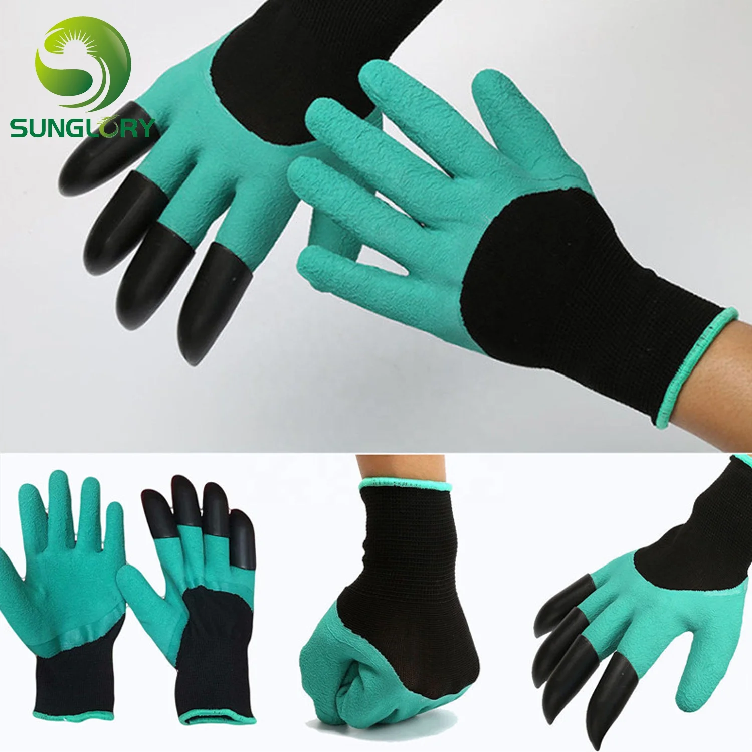 1 Pair Garden Gloves Rubber Polyester Builders Garden Household Safety Work Gloves Gardening Latex Dig 4 ABS Plastic Claws