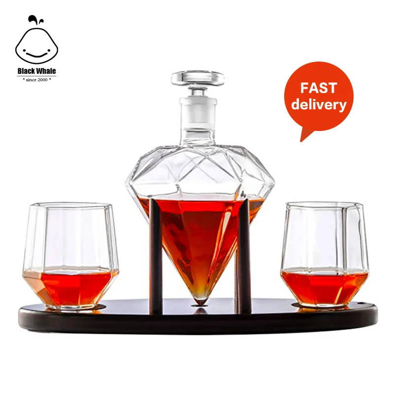 Factory Glass Whiskey Decanter Sets with  Diamond shape glass bottle and Whiskey Glasses for Alcohol Wine Whiskey glass set