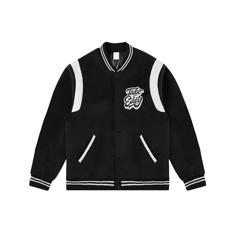 YALI Manufacturer Custom Logo Color Block Embroidered Letterman Unisex Black Varsity Jacket