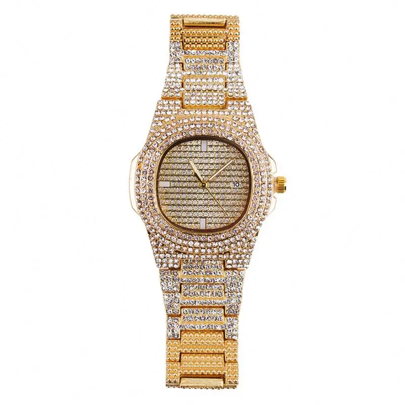 2022 New Style Luxury Iced Out Watch Bling Quartz Square Women Watches Relojes Hip Hop Gold Full Watch Jewelry