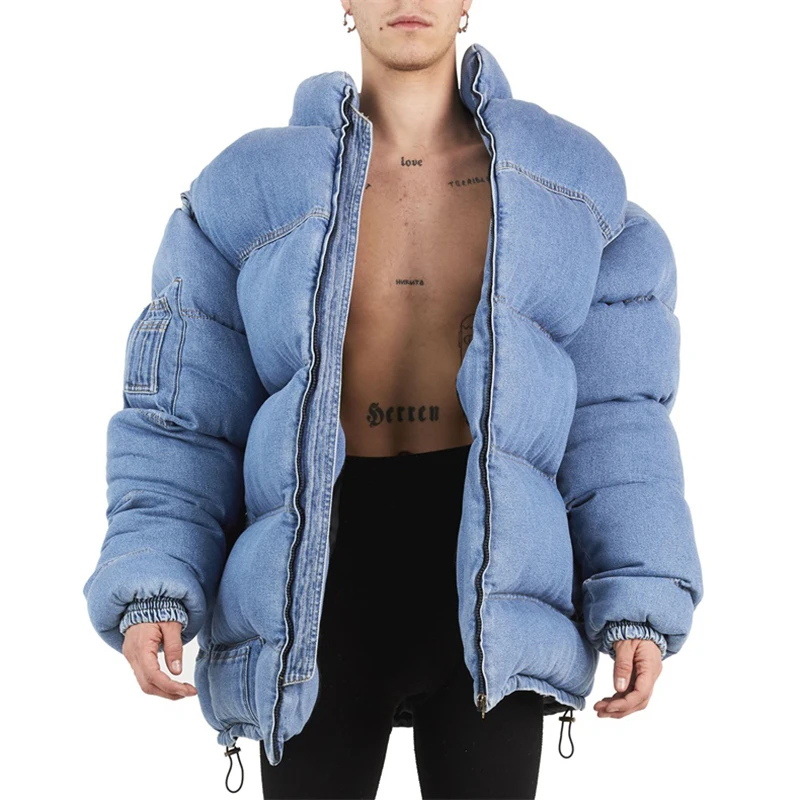 custom winter super puff jacket windbreaker nylon denim puffer bubble down padded jackets man