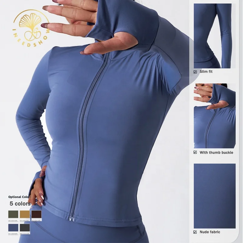 Custom Logo Women Slim Long Sleeve Full Zip Up Running Yoga Gym Fitness Wear Athletic Jacket With Thumb Hole