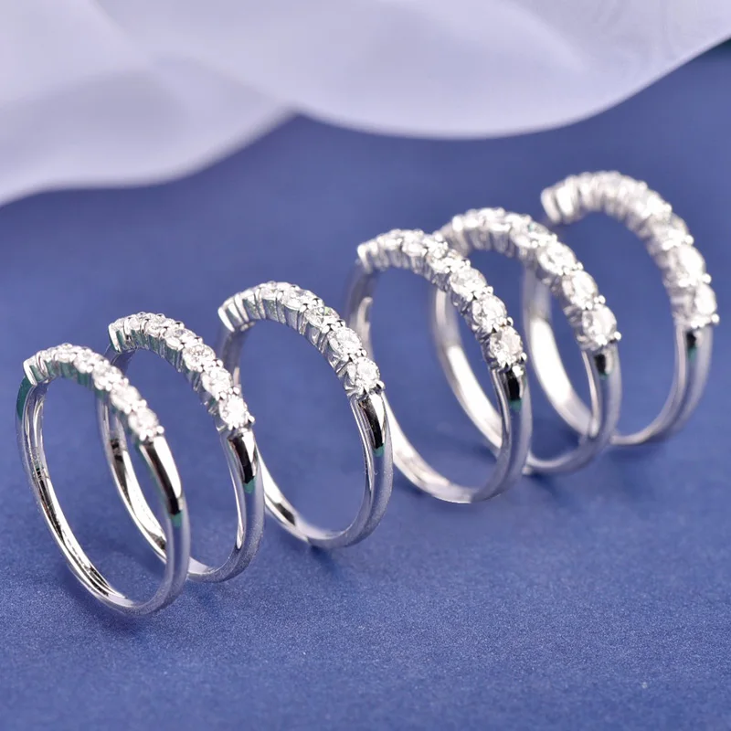 2.4g 0.7ct Natural Real Diamond Pure 18K White Gold Ladies Rings for Women Weddings Engagement Stack Band Ring Fine Jewelry Gift