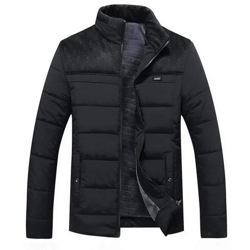 
Men Winter Jacket New Plus Cashmere Male Stand Collar Business Coat Keep Warm Thick Splice Cotton clothing 