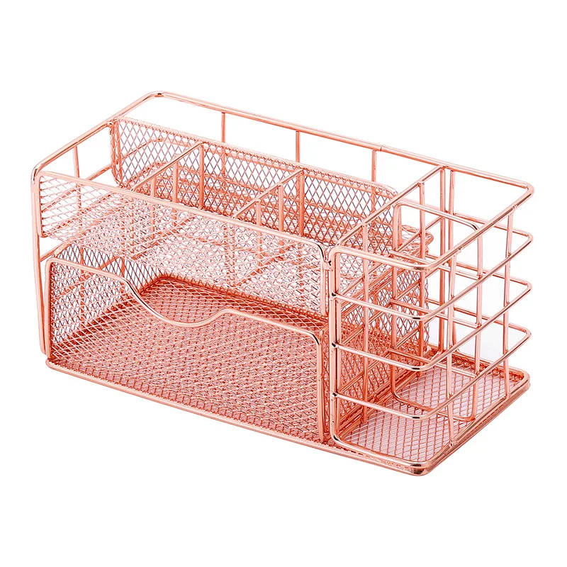 Multifunctional Desktop 4 Compartments Metal Mesh Desk Organizer Office Storage Caddy Pen Pencil Holder