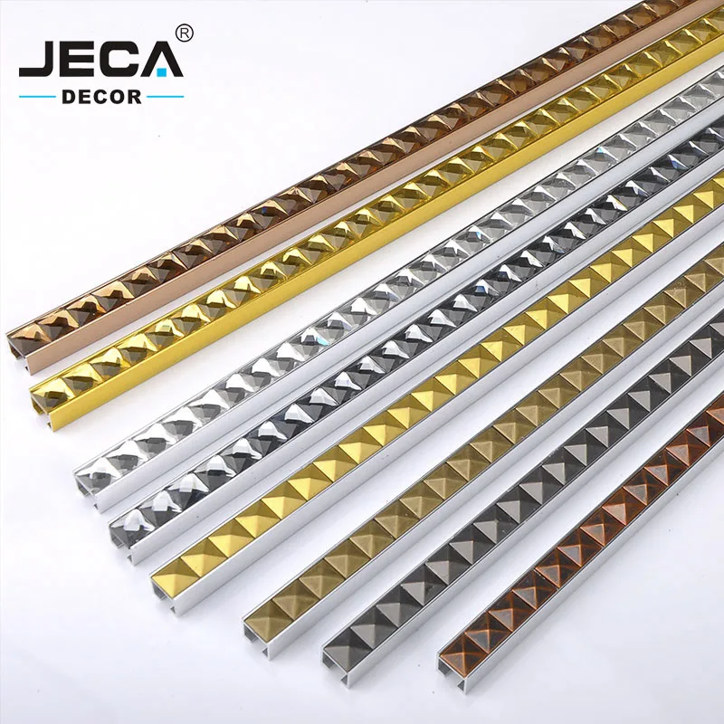 JECA Home Decor For Bathroom Tile Accessories For Wall Decoration Luxury Aluminum Tile Trim With Glass Diamond Decoration