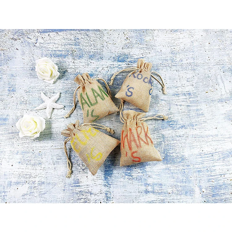 
Cheap party favor presents burlap jewelry pouches small jute drawstring bag 