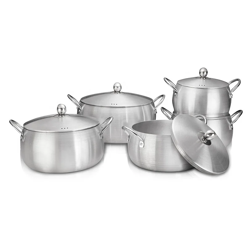 Hot Selling 5pcs Aluminum Belly Pot 16-24cm Satin Finished Cooking Pot Kitchenware Set