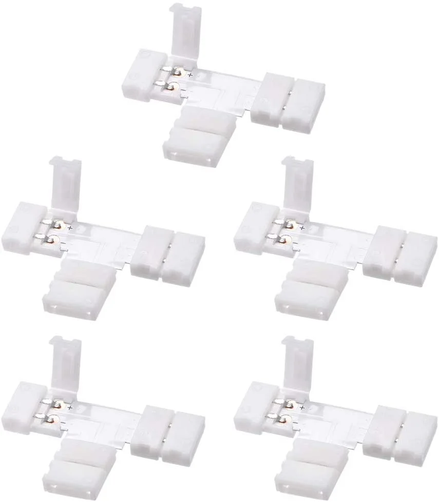 L T X Shape 24V 2-Pin PCB 10mm Solderless Led Strip Connectors Clip for 3528 5050 LED Strips
