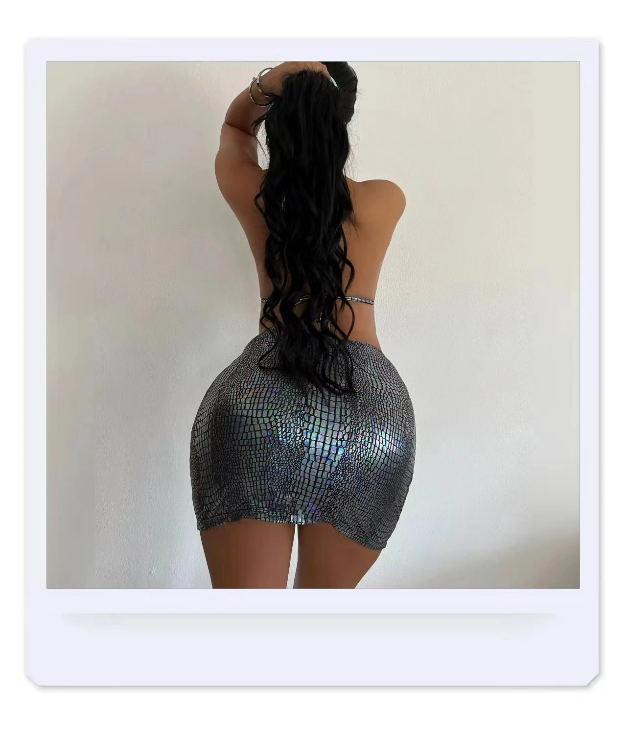 Metal Gloss Snake Skin Sexy Bikini Three Piece Setpush up Swimwear Hip Wrapped Short Skirt Women Halter Swimsuit beachwear