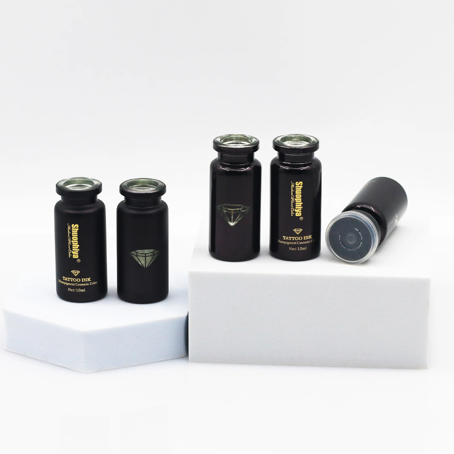 Wholesale 8ml injection vial gold logo black brown clear glass vial with rubber cap 10ml for liquid medicine