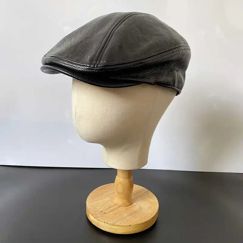 Wholesale Pu Leather Winter Caps for Men W/adjustable Snapback Hat Flat Bill Peaked Cap