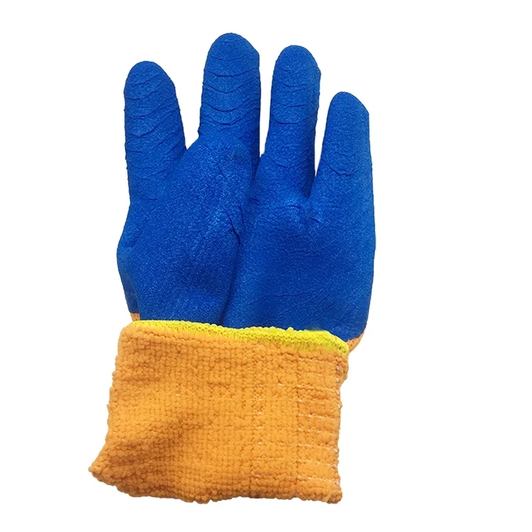 China produce orange cotton knitted glove cut glove foam half blue latex coated Gloves