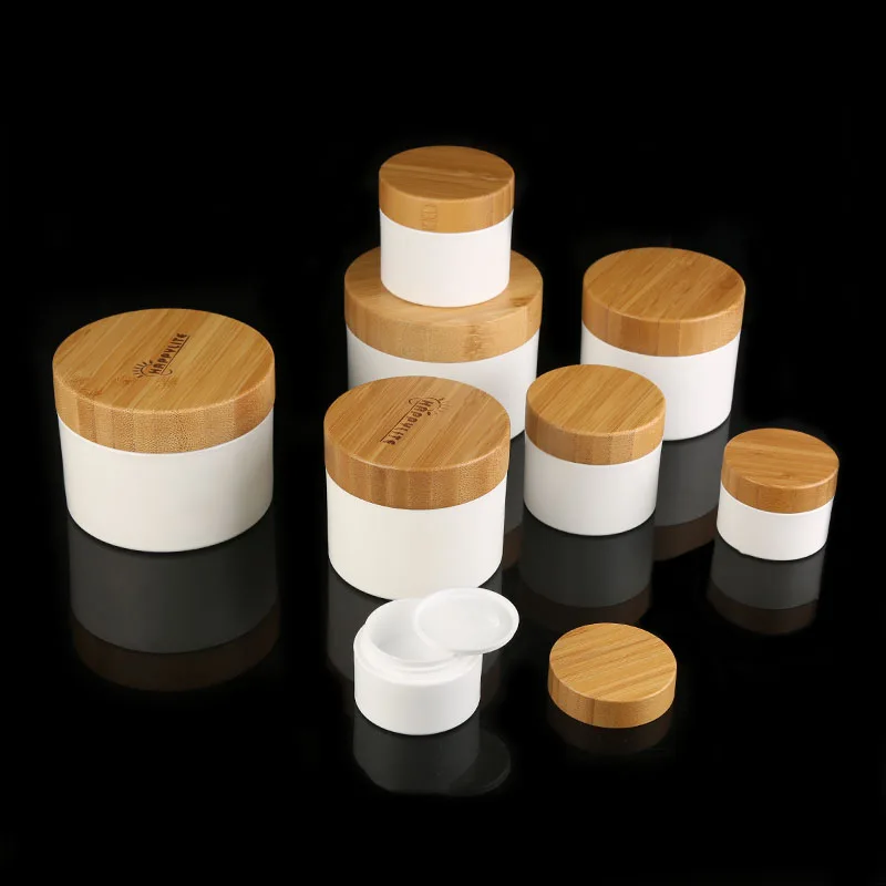 Wholesale Empty Bamboo Cosmetic Containers Luxury Plastic Cream Jar with Bamboo Lid for Lotion Cream