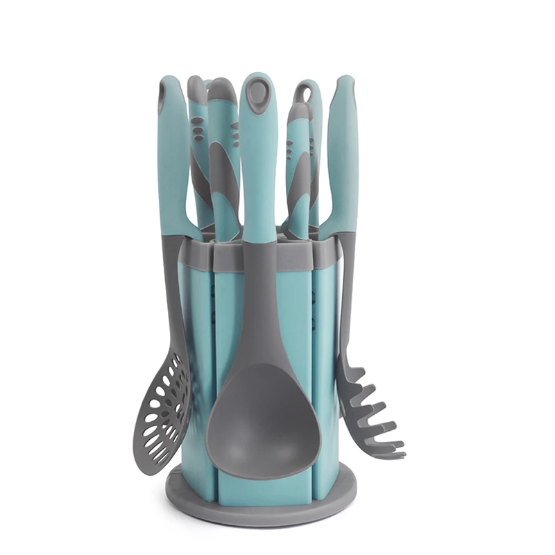 11 Piece Colorful Kitchen Knife and Nylon Cooking Utensil Set With Rotating Stand l China Factory Kitchenware