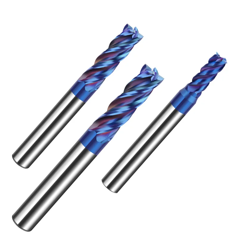 HRC65 High Hardness Solid Carbide End Mills With Blue Coated 4 Flute Flattened Endmill