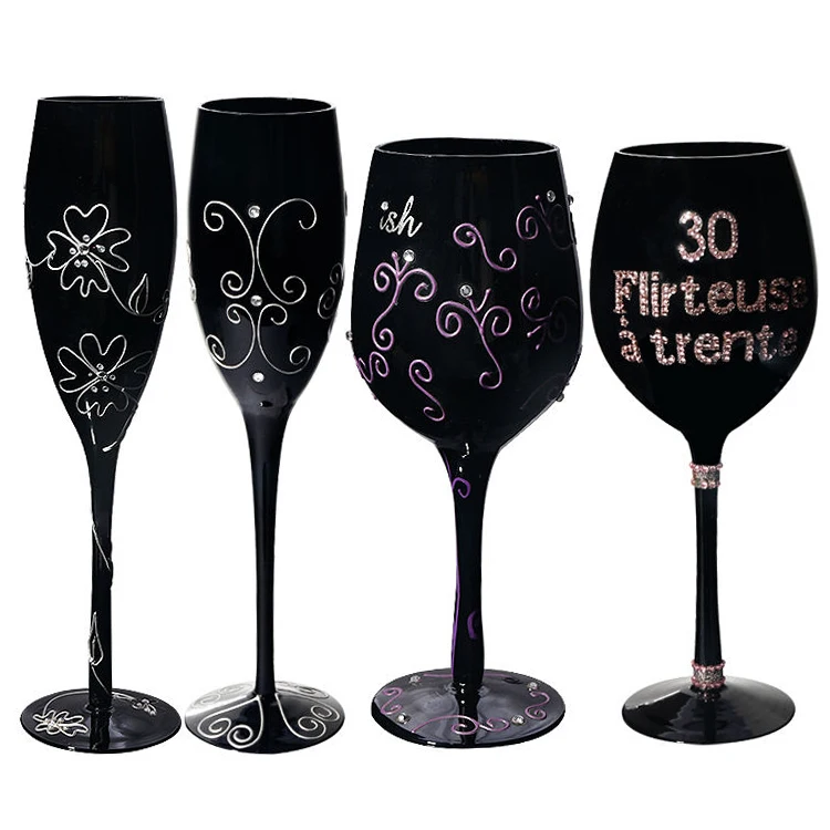 MEIZHILI black solid color champagne flute wine glass set