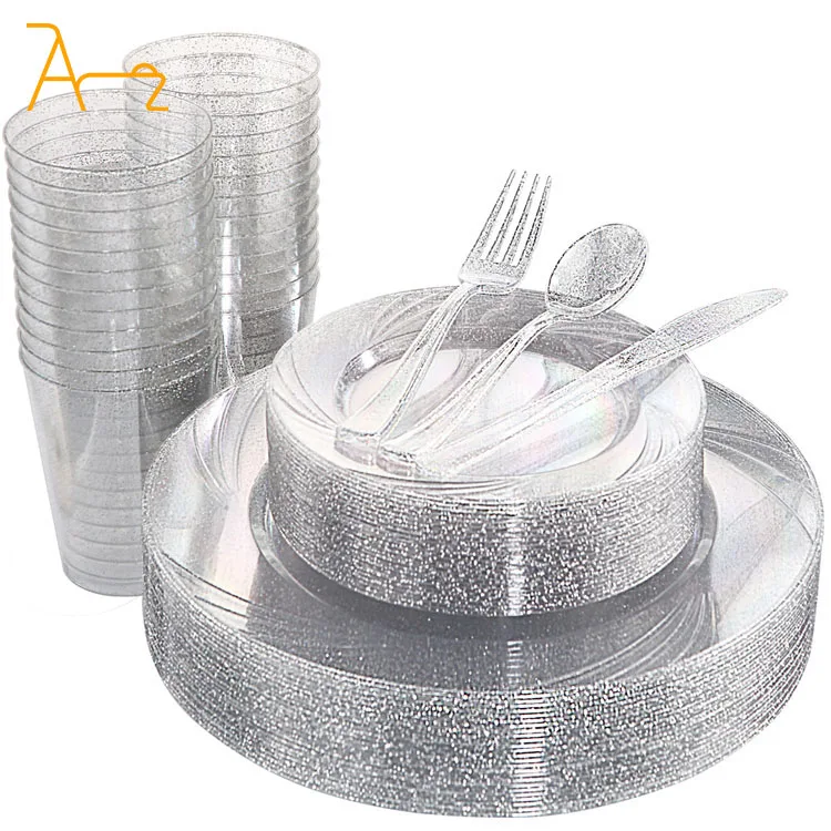 Manufacturer Customize High Quality Disposable Plastic Dinner Plates Eco Friendly Gold Square Plastic Dinnerware Set