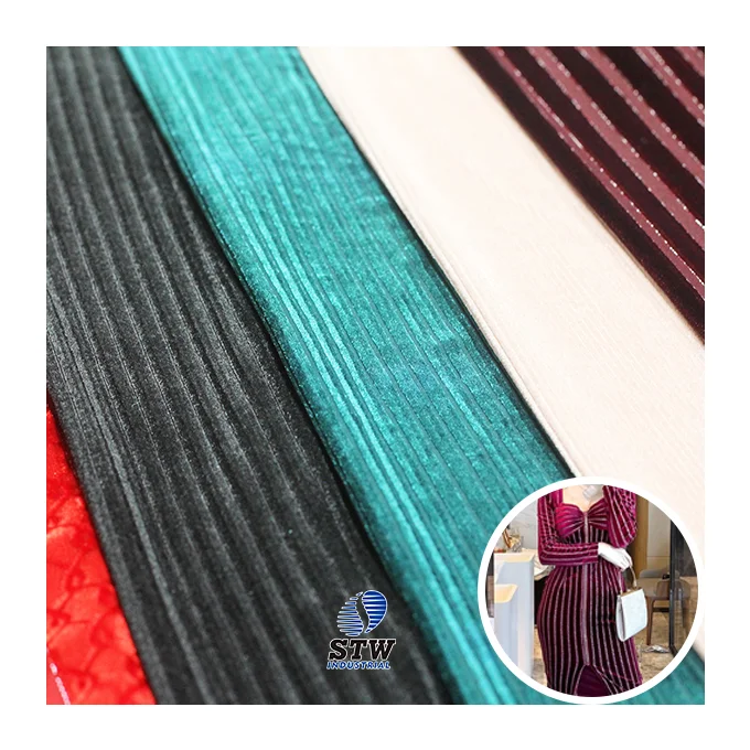Newest Stripe 92%polyester 8%spandex Embossed Crush Korea Velvet
