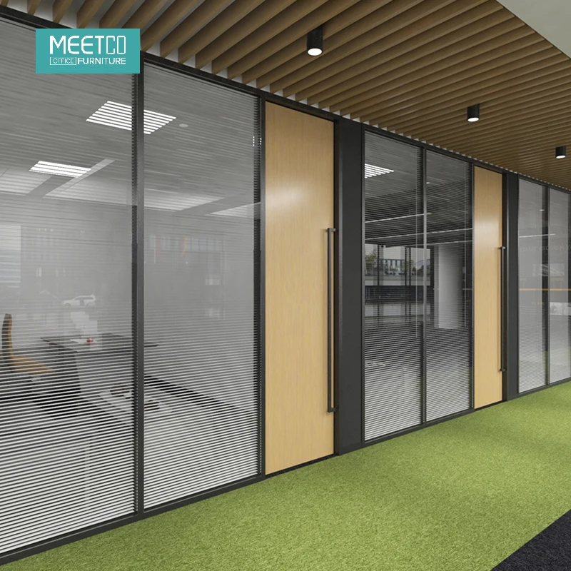 Meetco Modular Office Double Glass Walls Aluminum Frame Full Height Interior Office Glass Wall Partition With Bl