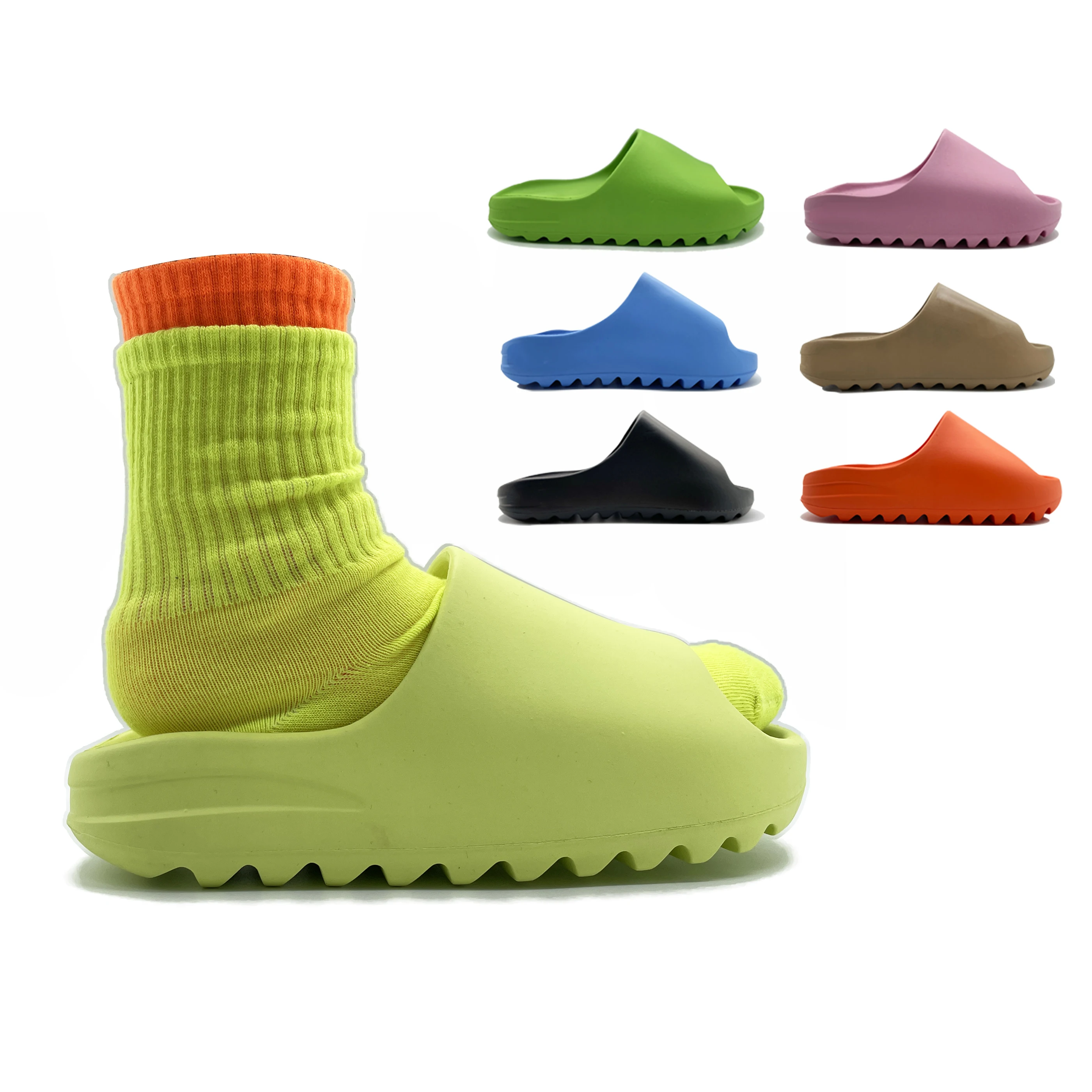 Cheap Custom unisex eva foam Injection shoes pink orange yeezy slides slippers for women men