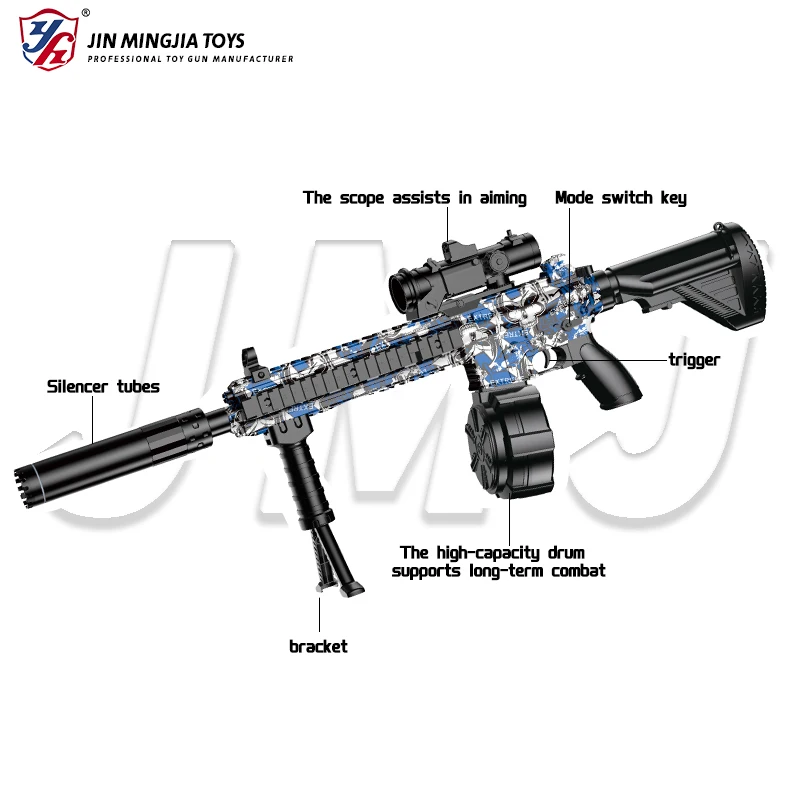 HK416 M416 Gel Ball Blaster Electric Toy Gun Manual Automatic Dual Mode Large Capacity with Drum and Clip 7-8mm Water Beads CS