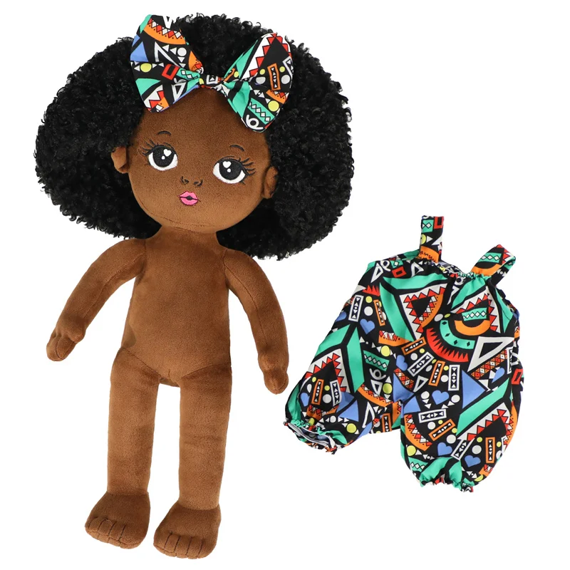 HOT 2022 Girls Gifts for Christmas African Black Skin Baby Doll Soft Black Girl Rag Doll