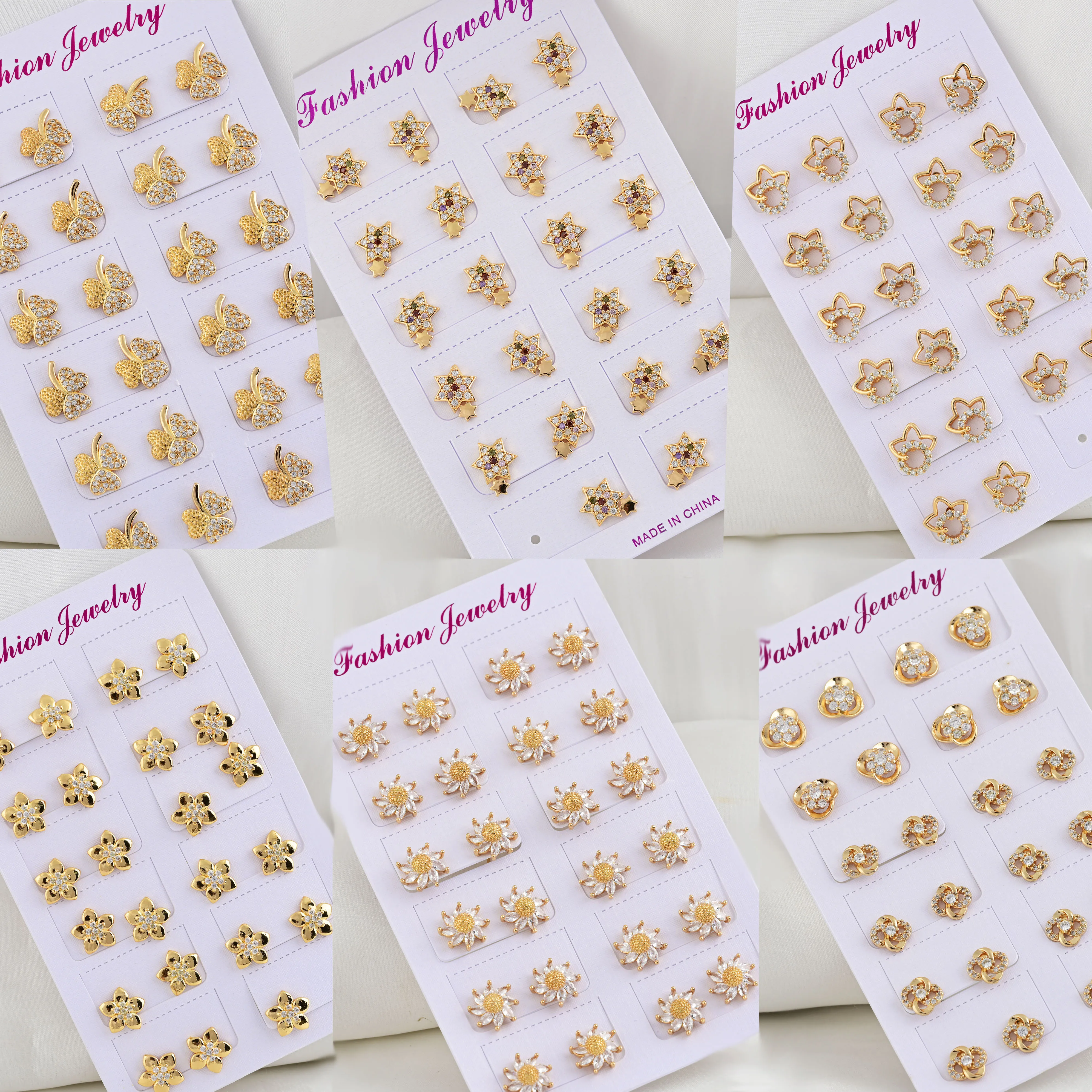 Zircon Gold Earrings for Women Trendy Sunflower Star Small Hoop Stud Earrings Set Multiple Piercing for Birthday Party Gift