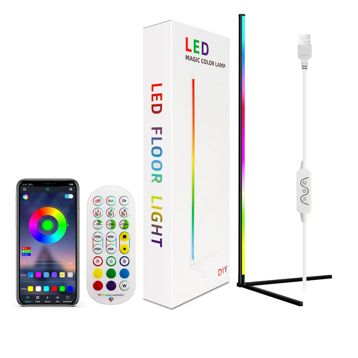 Новая стоячая лампа RGB светодиодная регулируемая высота тусклый светодиодный Современный напольный светильник с дистанционным