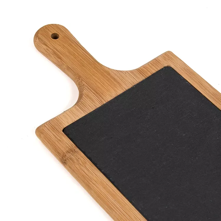 Natural Long Handle Bamboo Cheese Cutting Marble Charcuterie Board