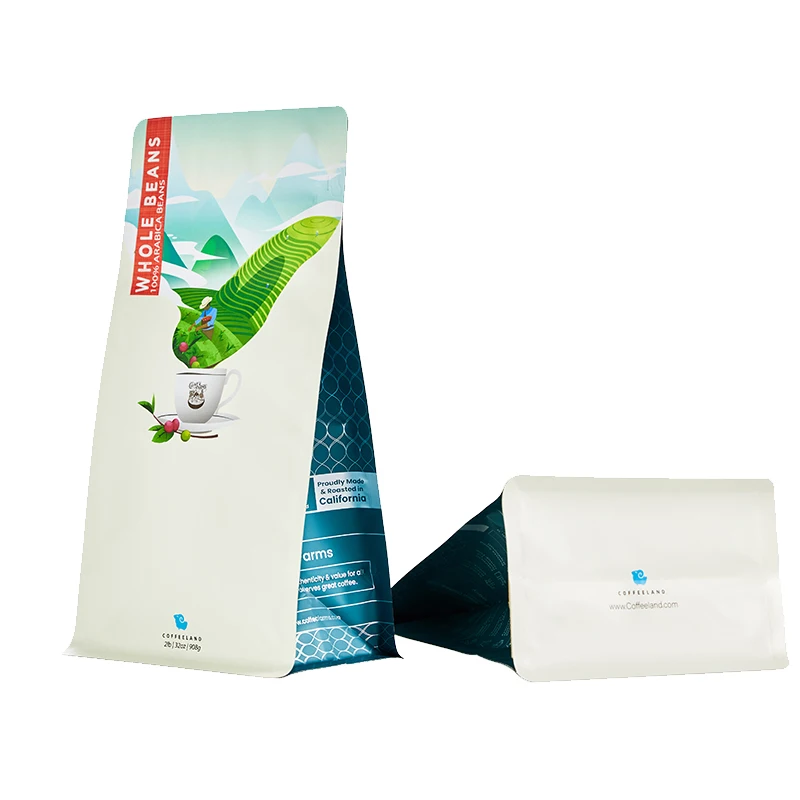 Renewable 8Oz 180Microns white  PET/VMPET/CPP Moisture Proof Large Coffee Beans Flat Bottom Bag With Degassing Valve And Ziplock