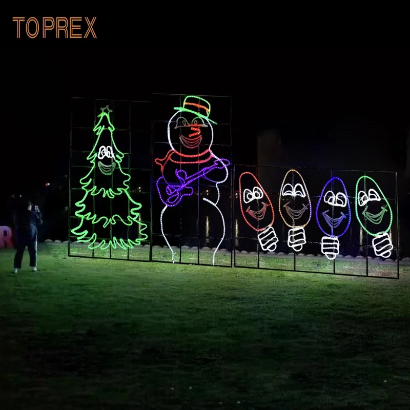 2022 Outdoor LED Decorative Lighting 2D Christmas Tree Snowman and Bulbs Motif Lights