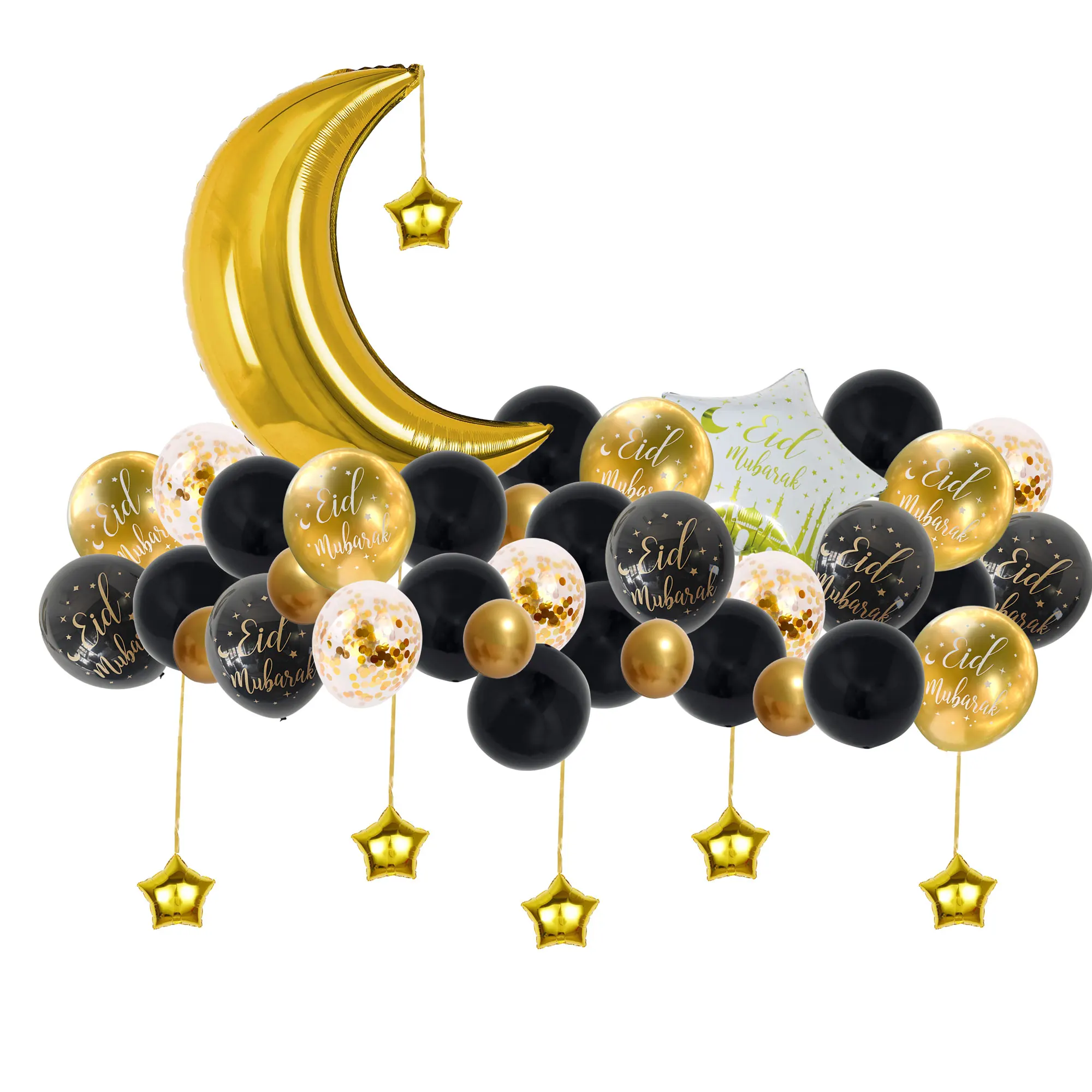 Indoor Muslim Eid Mubarak Balloon Kits Moon Star Eid Balloon Decoration For Islam Eid Party Supplies