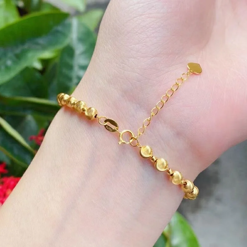 Xinfly Trendy Pure 18K Real Gold 4mm Bead Bracelet Bangle Au750 Jewelry Women Ladies Girls Gifts Custom