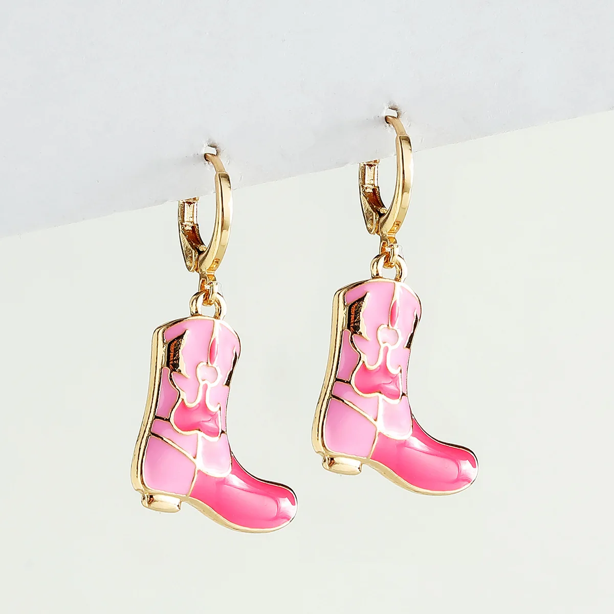 Ins fashion pink enamel accessories earring popular western cowboy oil boots earrings jewelry for women