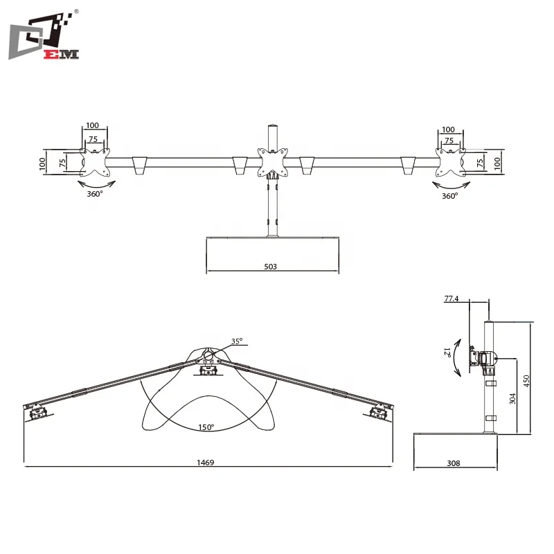 Hot Sale Flexible Adjustable Triple Monitor Mount Monitor Bracket With Aluminum Arms