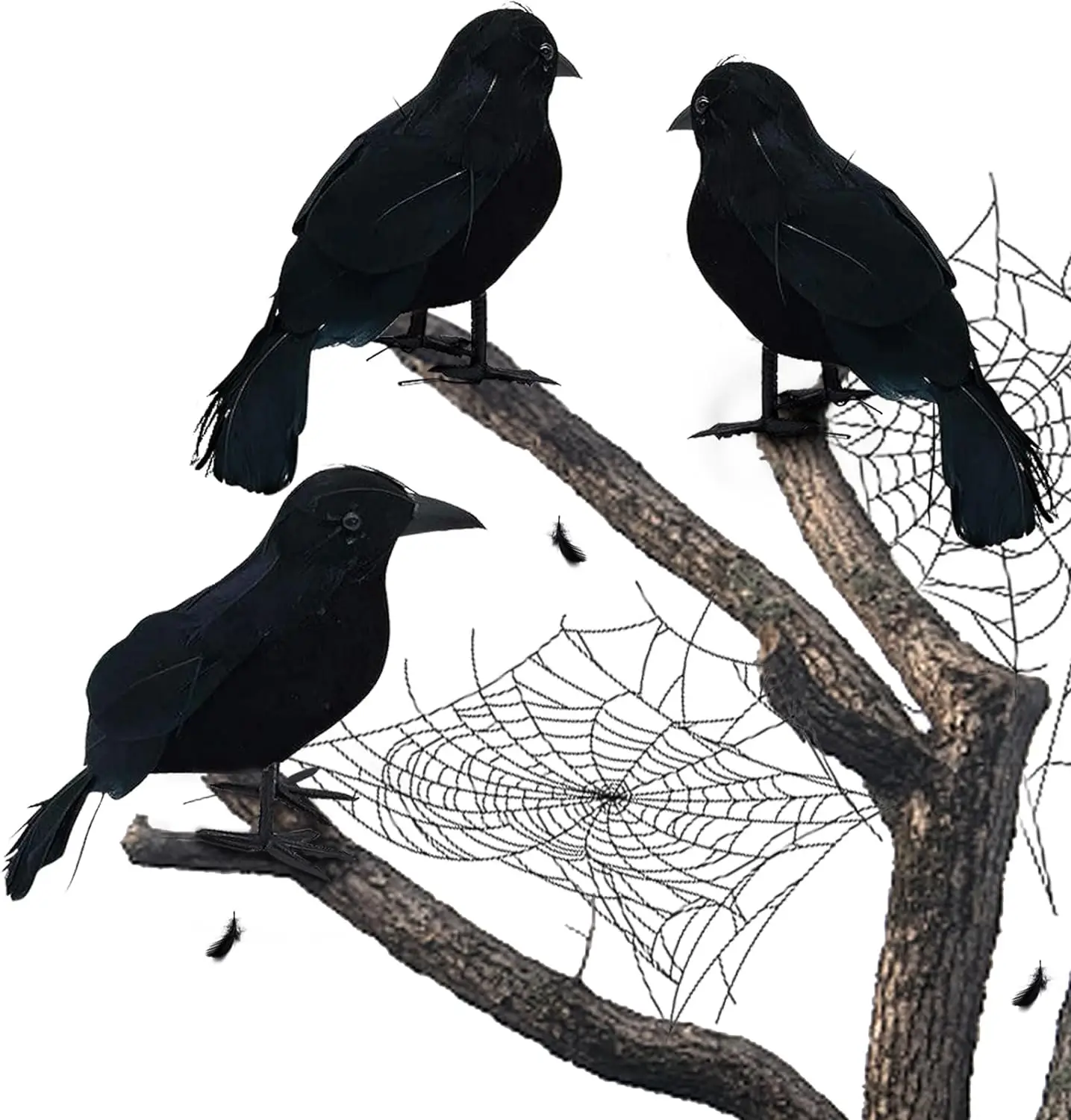 Halloween Black Crows Feathered Decorations Realistic Looking Ravens Large Black Crow for Halloween Wedding Decoration Supplies