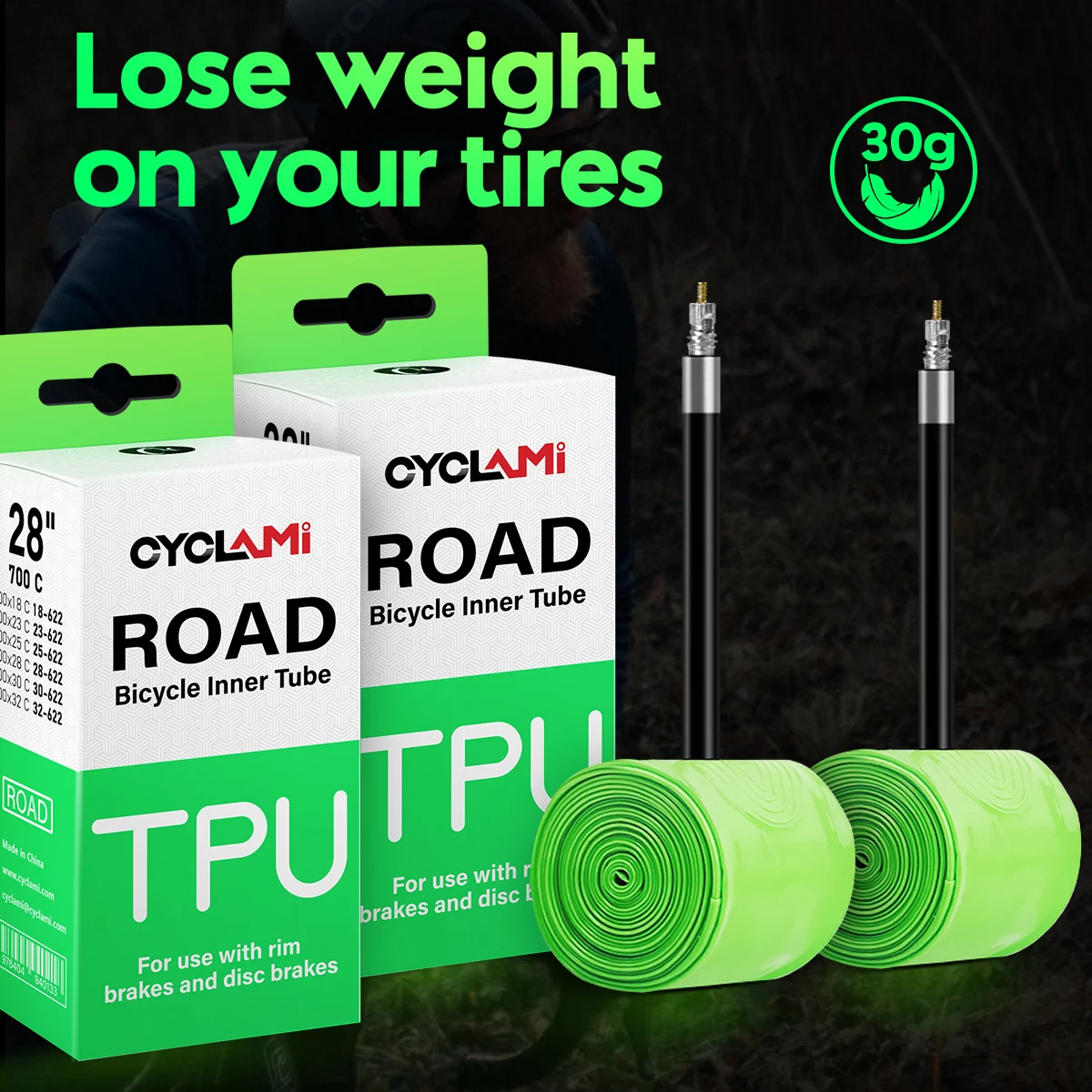CYCLAMI 30g TPU Bike Inner Tube 700C 700x18 23 25 28 32C Road Bicycle Tire Bike Camera pneu aro