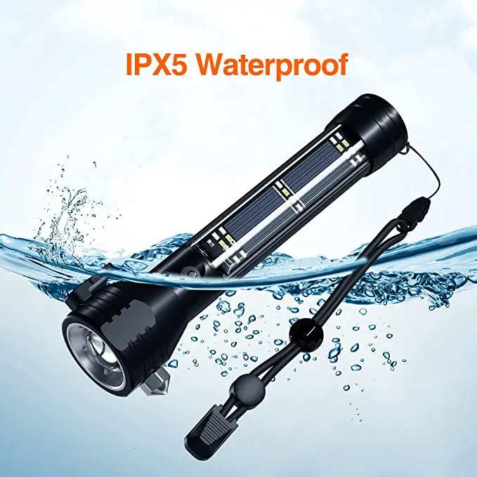 LED Flashlight Solar Power Flashlight Ultra Bright  High Lumens, USB Rechargeable, 7 Modes for Outdoor,Camping Hiking