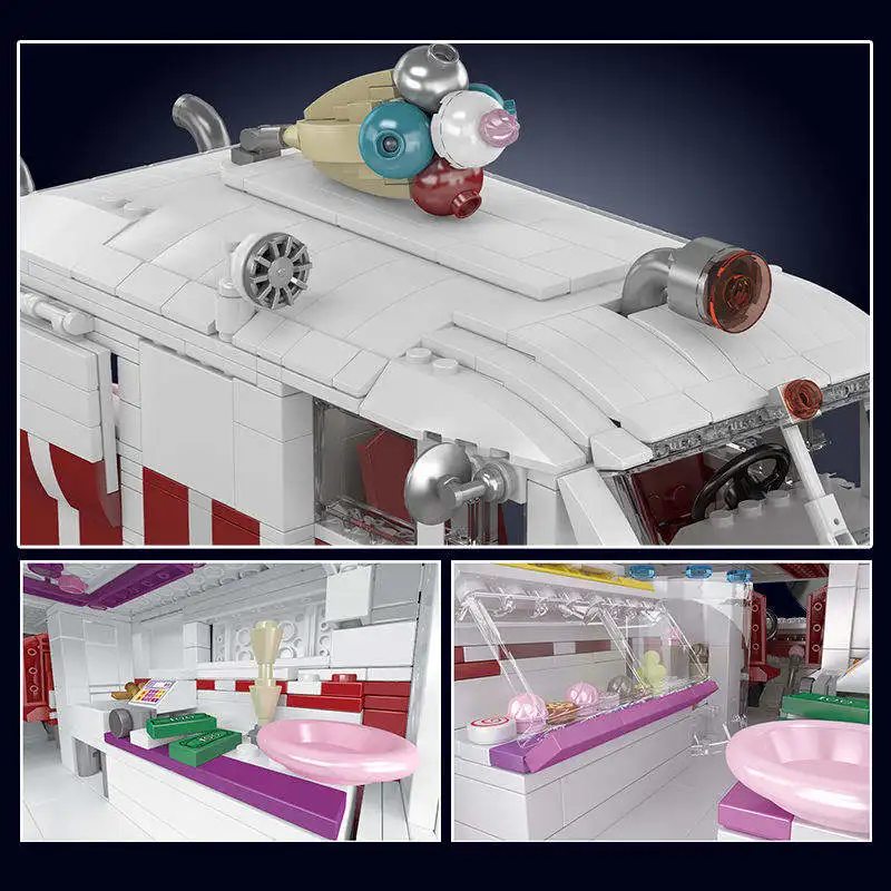 Mould King 10039 DIY Assembly Mini Ice Cream Truck Model Kids Educational Toy Plastic Bricks Kits Car Building Blocks