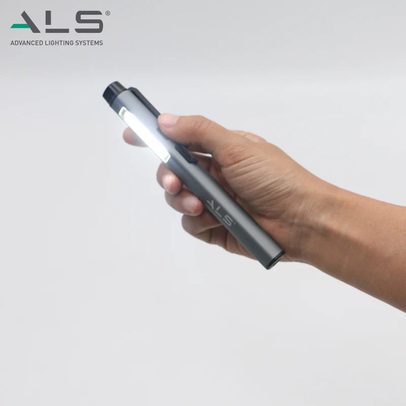 ALS 150lm Portable Rechargeable LED Pen Torch Light with Laser Pointer Mini Flashlight