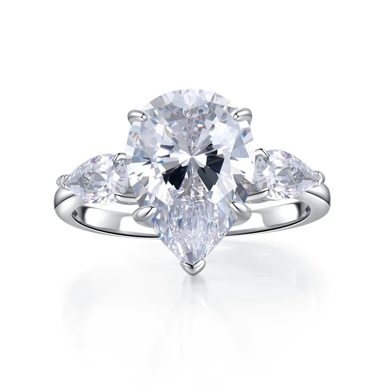 SPJ Sparkle 5A CZ Cubic Zircon 10*14mm 925 Pear Cut Teardrop Diamond Jewelry 925 Silver Wedding Sterling Silver Engagement Rings