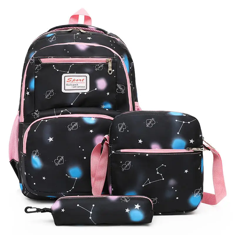 New trendy brand fashion casual college style flower backpack waterproof printed cloth three piece set girls school bags