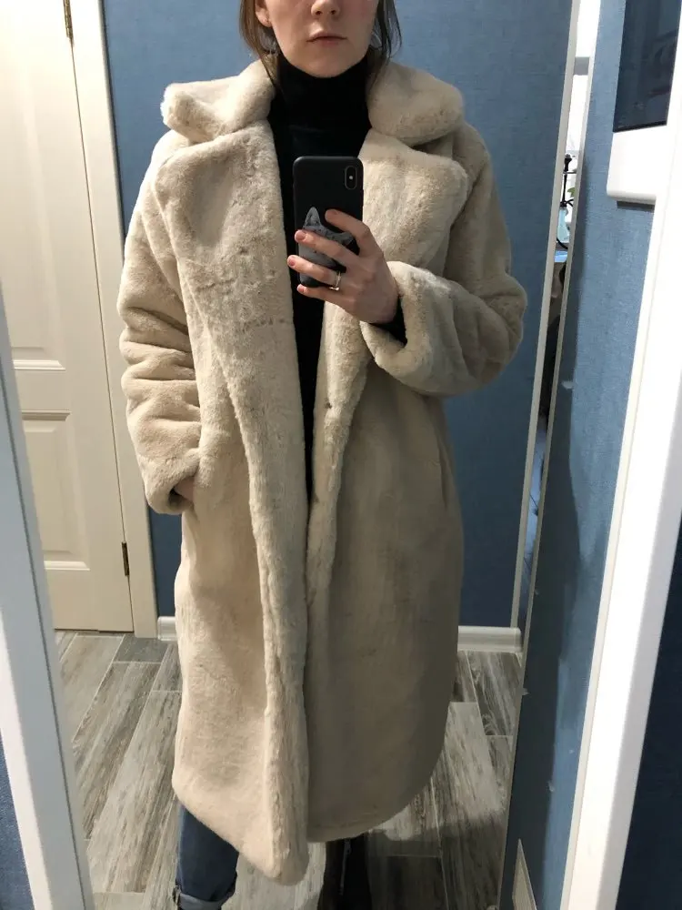 New Women Winter Warm Faux Fur Coat Thick Women Long Coat Turn Down Collar Women Warm Coat