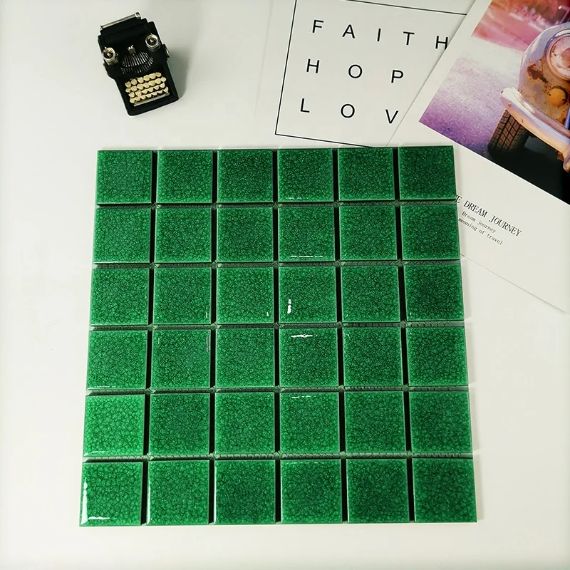 Factory Price Emerald Ice Cracked Green Swimming Pool Bathroom Kitchen Wall Decoration Tiles Ceramic Mosaic Tile
