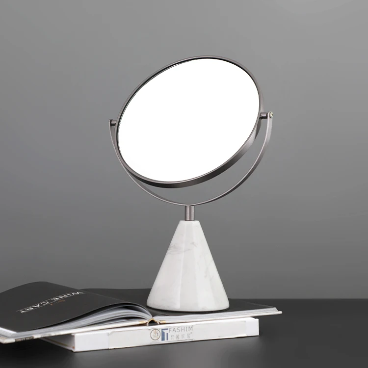 Customization minimalisitc home indoor tabletop rotatable marble makeup mirror pieces living room