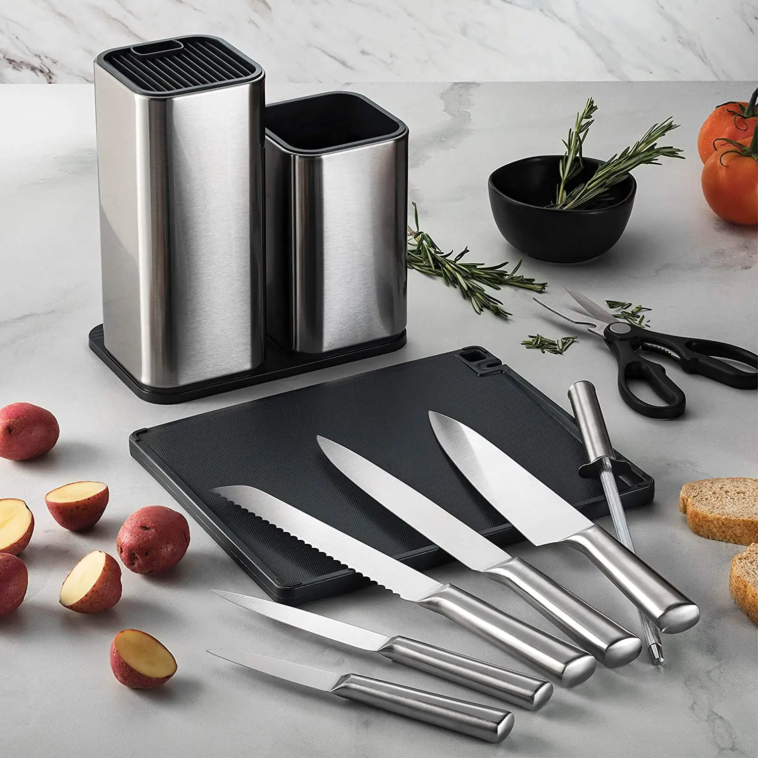 Hot sale kitchen accessories set 10 pieces stainless steel knife set with utensil holder
