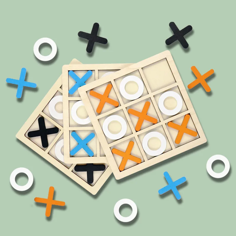 Hot Sale Party Table Games Building Blocks Puzzle Tic-Tac-Toe Montessori Educational Toys Xo Chess Wooden Board Game For Kids