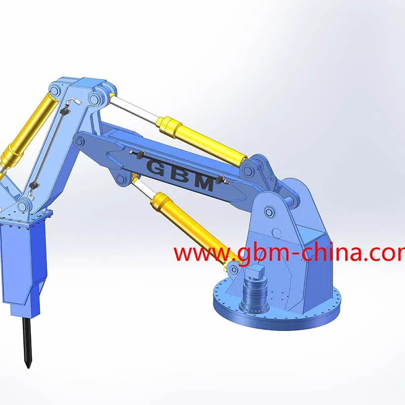 Fixed boom hydraulic hammer rock breaker system
